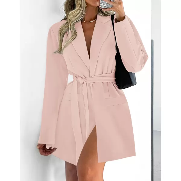 imageZESICA Womens 2023 Blazers Long Sleeve Lapel Open Front Oversized Business Work Office Jackets Blazer with BeltPink