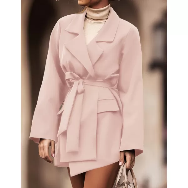 imageZESICA Womens 2023 Blazers Long Sleeve Lapel Open Front Oversized Business Work Office Jackets Blazer with BeltPink