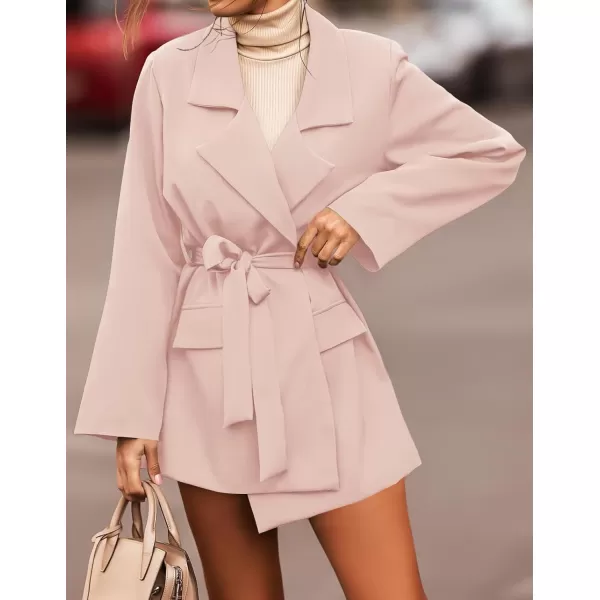 imageZESICA Womens 2023 Blazers Long Sleeve Lapel Open Front Oversized Business Work Office Jackets Blazer with BeltPink