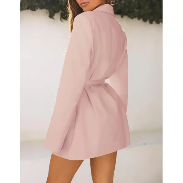 imageZESICA Womens 2023 Blazers Long Sleeve Lapel Open Front Oversized Business Work Office Jackets Blazer with BeltPink