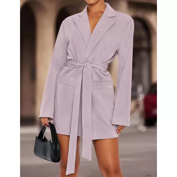 imageZESICA Womens 2023 Blazers Long Sleeve Lapel Open Front Oversized Business Work Office Jackets Blazer with BeltPurple