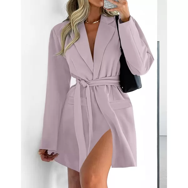 imageZESICA Womens 2023 Blazers Long Sleeve Lapel Open Front Oversized Business Work Office Jackets Blazer with BeltPurple