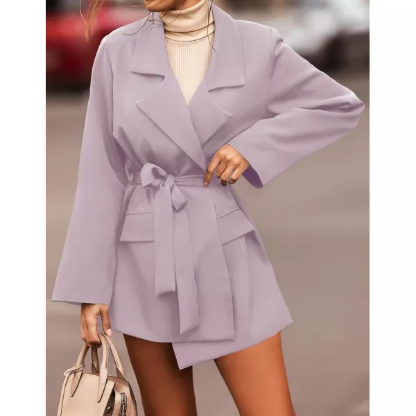 imageZESICA Womens 2023 Blazers Long Sleeve Lapel Open Front Oversized Business Work Office Jackets Blazer with BeltPurple