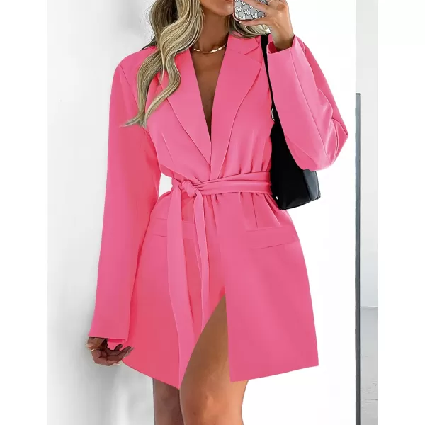 imageZESICA Womens 2023 Blazers Long Sleeve Lapel Open Front Oversized Business Work Office Jackets Blazer with BeltRosepink