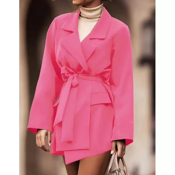 imageZESICA Womens 2023 Blazers Long Sleeve Lapel Open Front Oversized Business Work Office Jackets Blazer with BeltRosepink