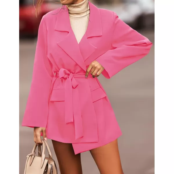 imageZESICA Womens 2023 Blazers Long Sleeve Lapel Open Front Oversized Business Work Office Jackets Blazer with BeltRosepink