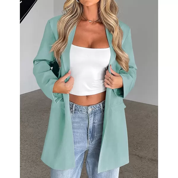 imageZESICA Womens 2023 Blazers Long Sleeve Lapel Open Front Oversized Business Work Office Jackets Blazer with BeltSage