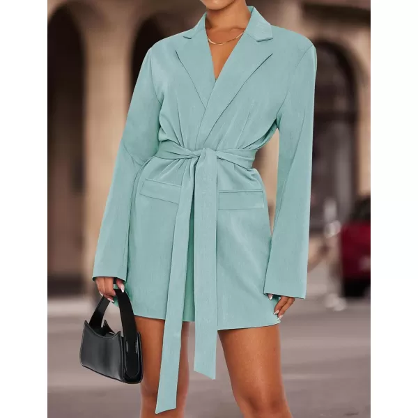 imageZESICA Womens 2023 Blazers Long Sleeve Lapel Open Front Oversized Business Work Office Jackets Blazer with BeltSage