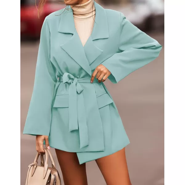 imageZESICA Womens 2023 Blazers Long Sleeve Lapel Open Front Oversized Business Work Office Jackets Blazer with BeltSage
