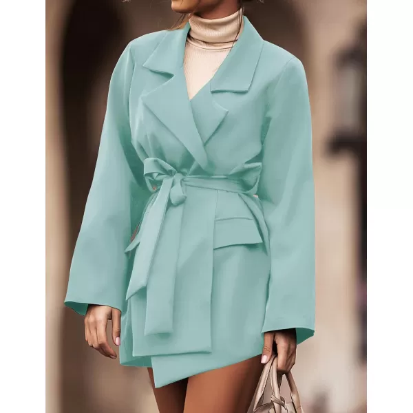imageZESICA Womens 2023 Blazers Long Sleeve Lapel Open Front Oversized Business Work Office Jackets Blazer with BeltSage