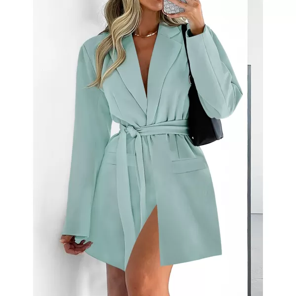 imageZESICA Womens 2023 Blazers Long Sleeve Lapel Open Front Oversized Business Work Office Jackets Blazer with BeltSage
