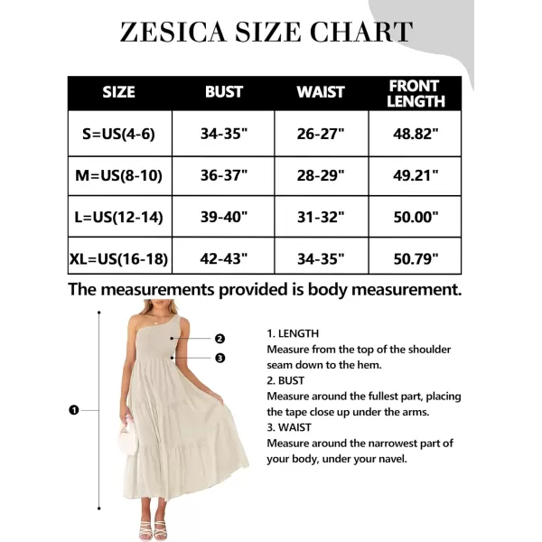 imageZESICA Womens 2023 Bohemian Summer Floral Print One Shoulder Sleeveless Smocked Ruffle Tiered Beach Long Midi DressBeige