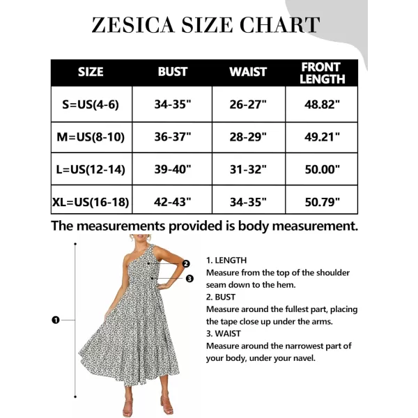 imageZESICA Womens 2023 Bohemian Summer Floral Print One Shoulder Sleeveless Smocked Ruffle Tiered Beach Long Midi DressBlackwhite