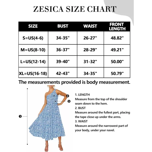 imageZESICA Womens 2023 Bohemian Summer Floral Print One Shoulder Sleeveless Smocked Ruffle Tiered Beach Long Midi DressBlue