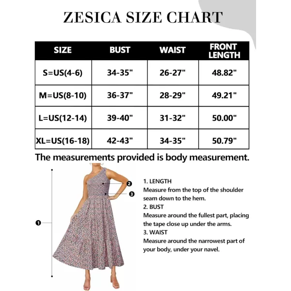 imageZESICA Womens 2023 Bohemian Summer Floral Print One Shoulder Sleeveless Smocked Ruffle Tiered Beach Long Midi DressBluepink