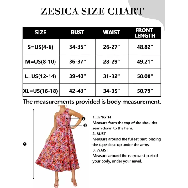 imageZESICA Womens 2023 Bohemian Summer Floral Print One Shoulder Sleeveless Smocked Ruffle Tiered Beach Long Midi DressBrightpink
