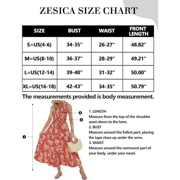 imageZESICA Womens 2023 Bohemian Summer Floral Print One Shoulder Sleeveless Smocked Ruffle Tiered Beach Long Midi DressBurntbrick