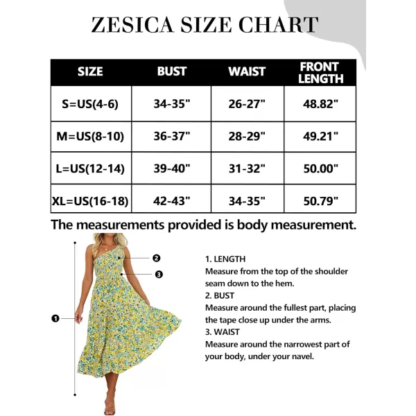 imageZESICA Womens 2023 Bohemian Summer Floral Print One Shoulder Sleeveless Smocked Ruffle Tiered Beach Long Midi DressChartreuse