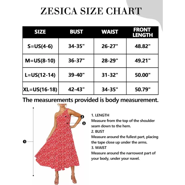 imageZESICA Womens 2023 Bohemian Summer Floral Print One Shoulder Sleeveless Smocked Ruffle Tiered Beach Long Midi DressCherry