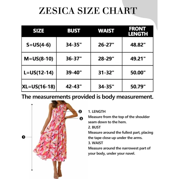 imageZESICA Womens 2023 Bohemian Summer Floral Print One Shoulder Sleeveless Smocked Ruffle Tiered Beach Long Midi DressGeometricpink