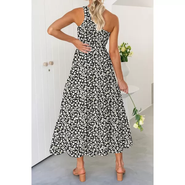 imageZESICA Womens 2023 Bohemian Summer Floral Print One Shoulder Sleeveless Smocked Ruffle Tiered Beach Long Midi DressGraphiack