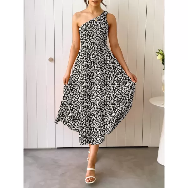 imageZESICA Womens 2023 Bohemian Summer Floral Print One Shoulder Sleeveless Smocked Ruffle Tiered Beach Long Midi DressGraphiack