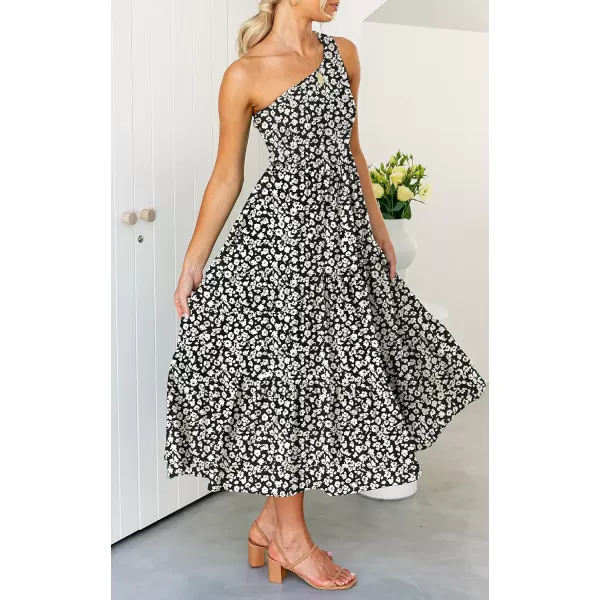 imageZESICA Womens 2023 Bohemian Summer Floral Print One Shoulder Sleeveless Smocked Ruffle Tiered Beach Long Midi DressGraphiack
