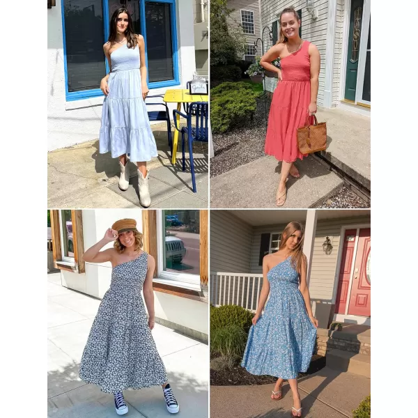 imageZESICA Womens 2023 Bohemian Summer Floral Print One Shoulder Sleeveless Smocked Ruffle Tiered Beach Long Midi DressGraphiack