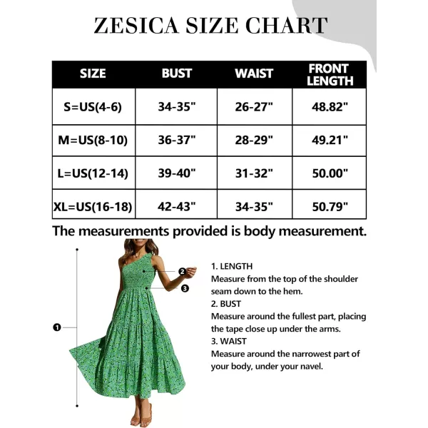 imageZESICA Womens 2023 Bohemian Summer Floral Print One Shoulder Sleeveless Smocked Ruffle Tiered Beach Long Midi DressGrassgreen