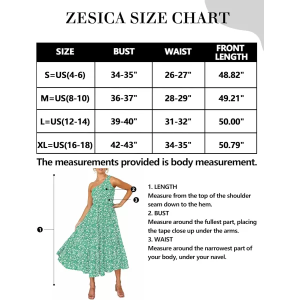 imageZESICA Womens 2023 Bohemian Summer Floral Print One Shoulder Sleeveless Smocked Ruffle Tiered Beach Long Midi DressLightgreen