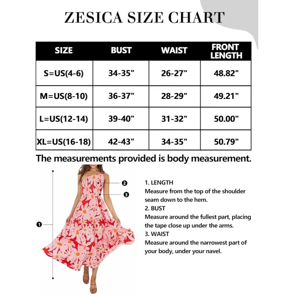 imageZESICA Womens 2023 Bohemian Summer Floral Print One Shoulder Sleeveless Smocked Ruffle Tiered Beach Long Midi DressRed