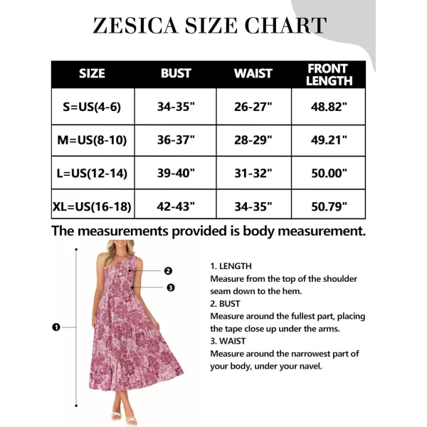 imageZESICA Womens 2023 Bohemian Summer Floral Print One Shoulder Sleeveless Smocked Ruffle Tiered Beach Long Midi DressRosepink