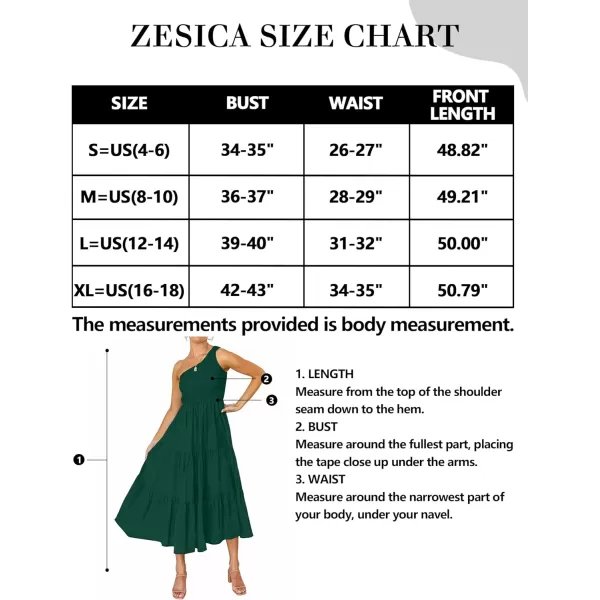 imageZESICA Womens 2023 Bohemian Summer Floral Print One Shoulder Sleeveless Smocked Ruffle Tiered Beach Long Midi DressSoliddarkgreen