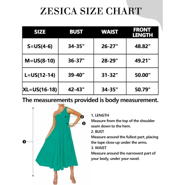 imageZESICA Womens 2023 Bohemian Summer Floral Print One Shoulder Sleeveless Smocked Ruffle Tiered Beach Long Midi DressSolidgreen