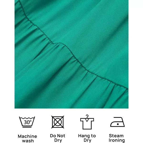 imageZESICA Womens 2023 Bohemian Summer Floral Print One Shoulder Sleeveless Smocked Ruffle Tiered Beach Long Midi DressSolidgreen
