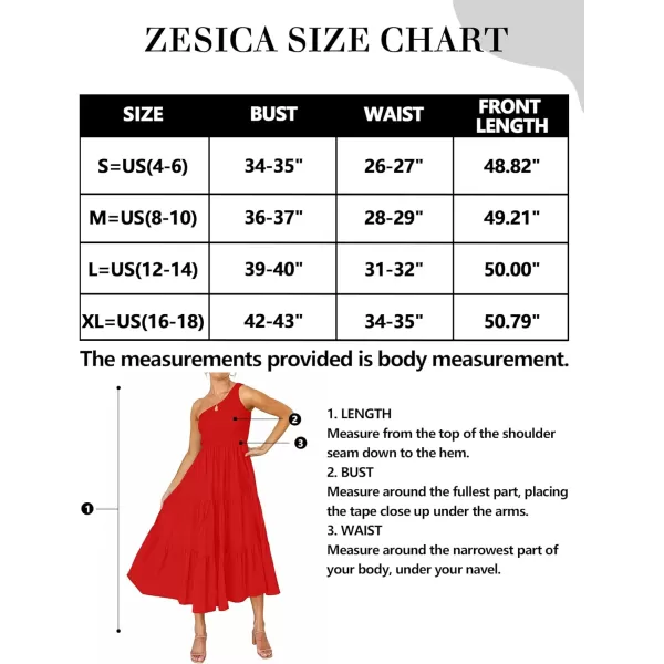 imageZESICA Womens 2023 Bohemian Summer Floral Print One Shoulder Sleeveless Smocked Ruffle Tiered Beach Long Midi DressSolidred