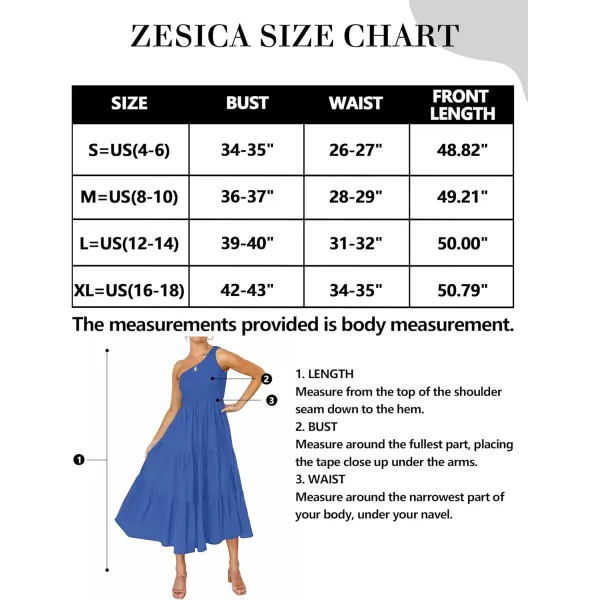 imageZESICA Womens 2023 Bohemian Summer Floral Print One Shoulder Sleeveless Smocked Ruffle Tiered Beach Long Midi DressSolidroyalblue