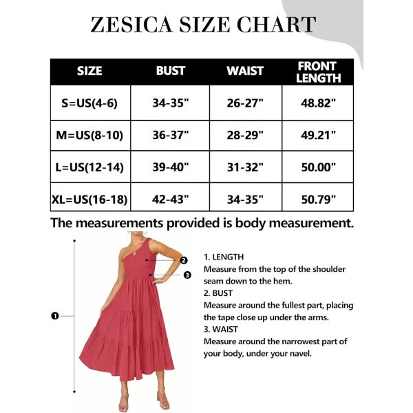 imageZESICA Womens 2023 Bohemian Summer Floral Print One Shoulder Sleeveless Smocked Ruffle Tiered Beach Long Midi DressSolidwatermelon