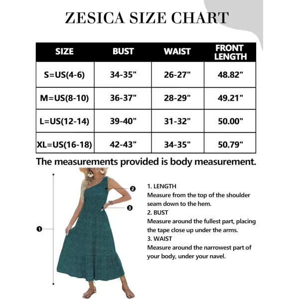 imageZESICA Womens 2023 Bohemian Summer Floral Print One Shoulder Sleeveless Smocked Ruffle Tiered Beach Long Midi DressTeal