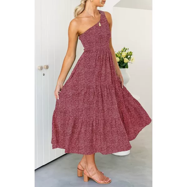 imageZESICA Womens 2023 Bohemian Summer Floral Print One Shoulder Sleeveless Smocked Ruffle Tiered Beach Long Midi DressUrbanred