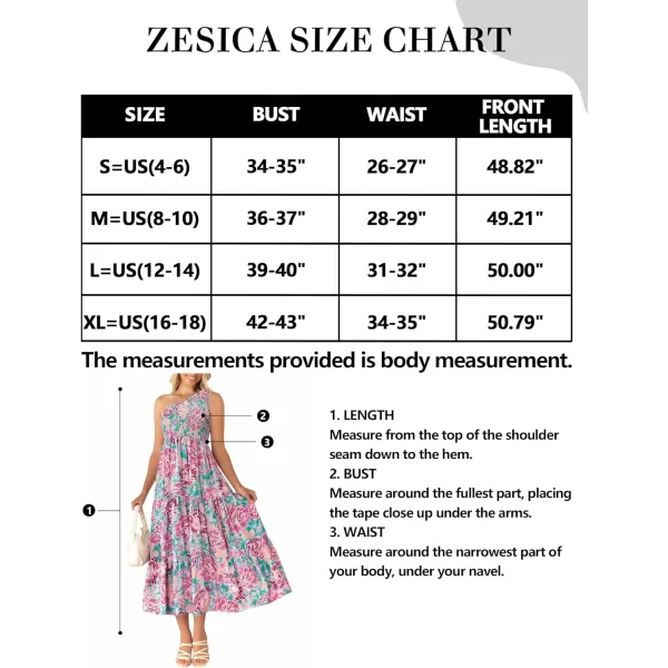 imageZESICA Womens 2023 Bohemian Summer Floral Print One Shoulder Sleeveless Smocked Ruffle Tiered Beach Long Midi DressViolet