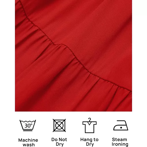 imageZESICA Womens 2023 Boho Sexy Off Shoulder Long Sleeve Smocked High Waist Side Split Flowy A Line Tiered Long Maxi DressCherry