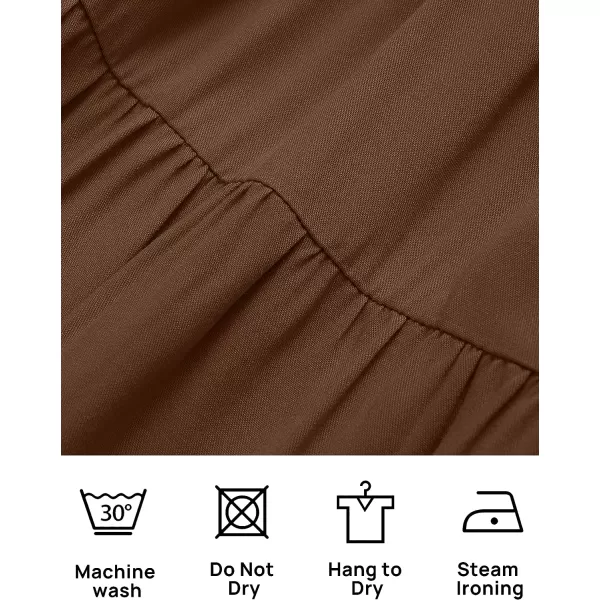 imageZESICA Womens 2023 Boho Sexy Off Shoulder Long Sleeve Smocked High Waist Side Split Flowy A Line Tiered Long Maxi DressCoffee