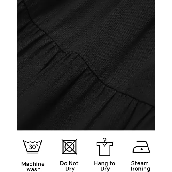 imageZESICA Womens 2023 Boho Sexy Off Shoulder Long Sleeve Smocked High Waist Side Split Flowy A Line Tiered Long Maxi DressDarkblack