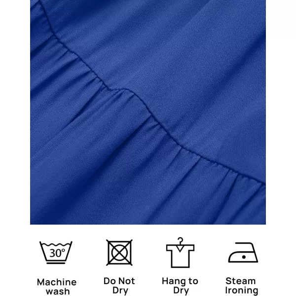 imageZESICA Womens 2023 Boho Summer One Shoulder Short Sleeve Smocked Side Split Ruffle Swing Midi DressBlue