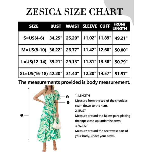 imageZESICA Womens 2023 Boho Summer One Shoulder Short Sleeve Smocked Side Split Ruffle Swing Midi DressBrightgreen