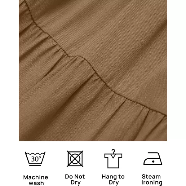 imageZESICA Womens 2023 Boho Summer One Shoulder Short Sleeve Smocked Side Split Ruffle Swing Midi DressBrown