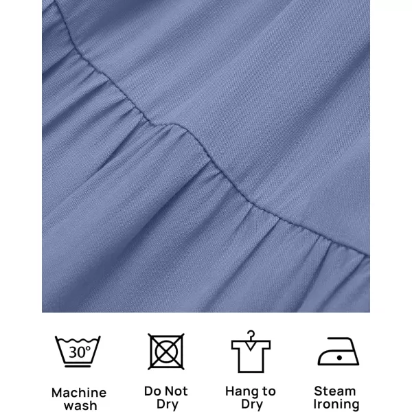 imageZESICA Womens 2023 Boho Summer One Shoulder Short Sleeve Smocked Side Split Ruffle Swing Midi DressDustyblue