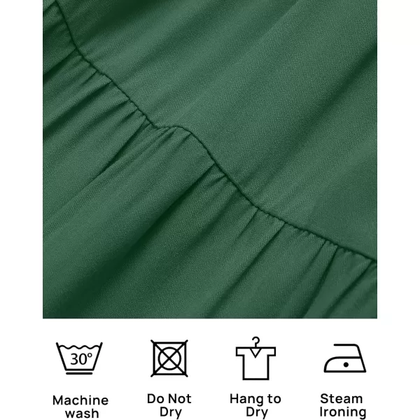 imageZESICA Womens 2023 Boho Summer One Shoulder Short Sleeve Smocked Side Split Ruffle Swing Midi DressForestgreen