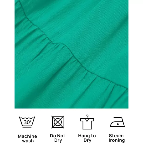 imageZESICA Womens 2023 Boho Summer One Shoulder Short Sleeve Smocked Side Split Ruffle Swing Midi DressGreen